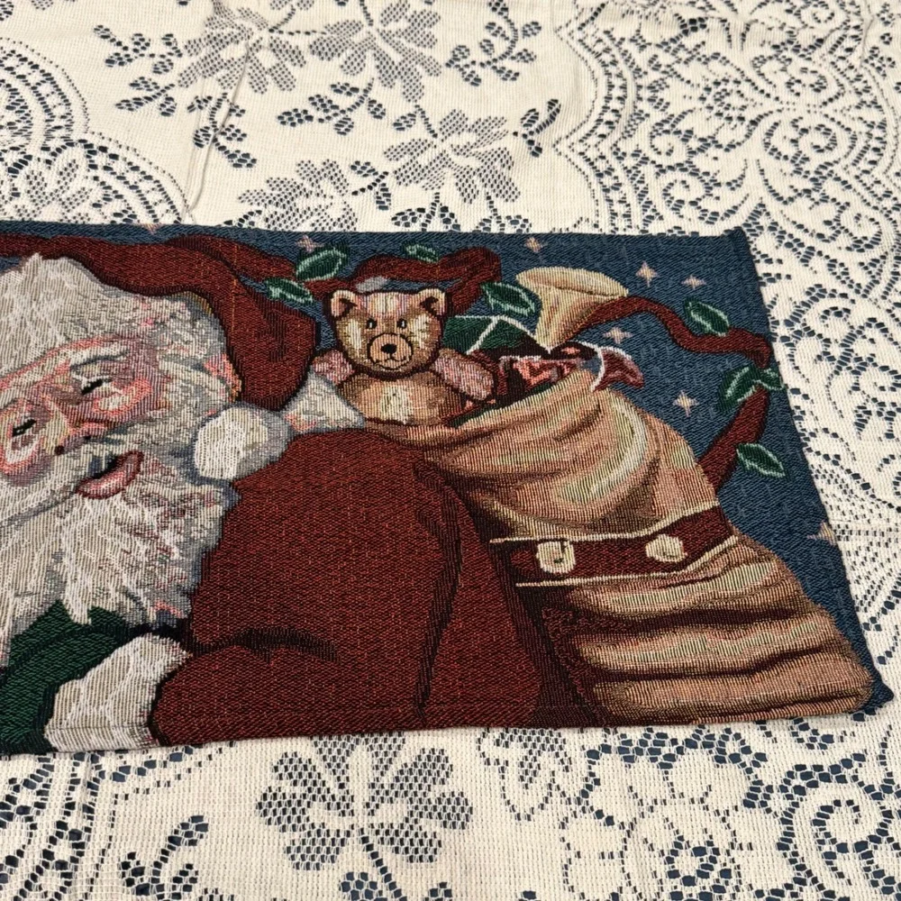 Santa Claus Woven Tapestry Table‎ Runner Christmas Jolly Toys Holiday 69